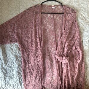 LulaRoe Lindsay Lace Floral Cardigan Sheer Kimono Cover-up Pink